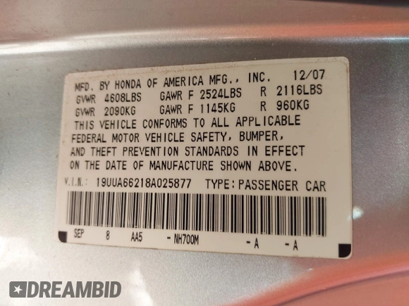 2008 Acura TL with VIN 19UUA66218A025877, listed as a IAAI auction lot 41654889 with 116,751 mi miles. Bid and sale history available at carsss.com. Image 9.