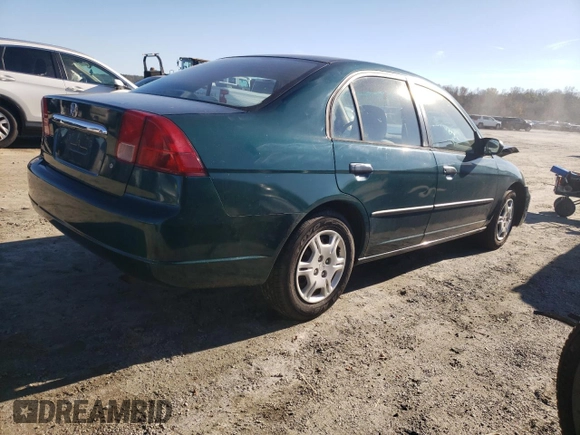 2001 Honda Civic DX with VIN 2HGES16231H525518, listed as a Copart auction lot 80612734 with 185,661 mi miles and Salvage Title. Bid and sale history available at carsss.com. Image 3.