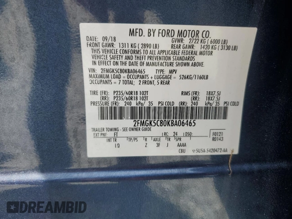 2019 Ford Flex SEL with VIN 2FMGK5C80KBA06465, listed as a Copart auction lot 51226775 with 31,727 mi miles and Salvage Title. Bid and sale history available at carsss.com. Image 14.