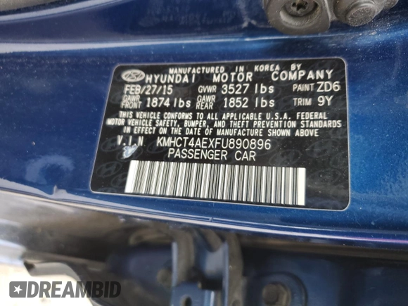 2015 Hyundai Accent GLS with VIN KMHCT4AEXFU890896, listed as a Copart auction lot 49489995 with 155,525 mi miles and Salvage Title. Bid and sale history available at carsss.com. Image 13.