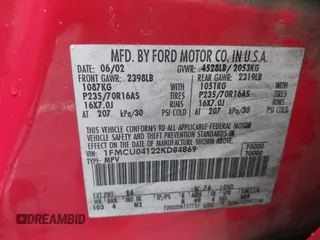 2002 Ford Escape XLT Choice with VIN 1FMCU04122KD84869, listed as a IAAI auction lot 41797569 with 181,346 mi miles. Bid and sale history available at carsss.com. Image 9.