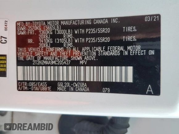 2021 Lexus RX 350 with VIN 2T2HZMAA9MC205427, listed as a Copart auction lot 54352755 with Not Provided miles and Salvage Title. Bid and sale history available at DreamBid. Image 13.