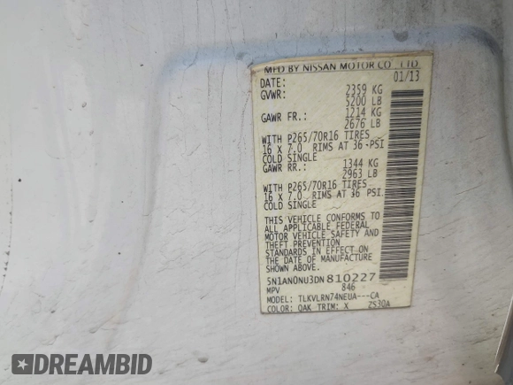 2013 Nissan Xterra S с VIN 5N1AN0NU3DN810227, выставлен на аукционе IAAI как лот 42619368 с пробегом 128 532 миль миль и . История ставок и продаж доступна на DreamBid. Изображение 9.