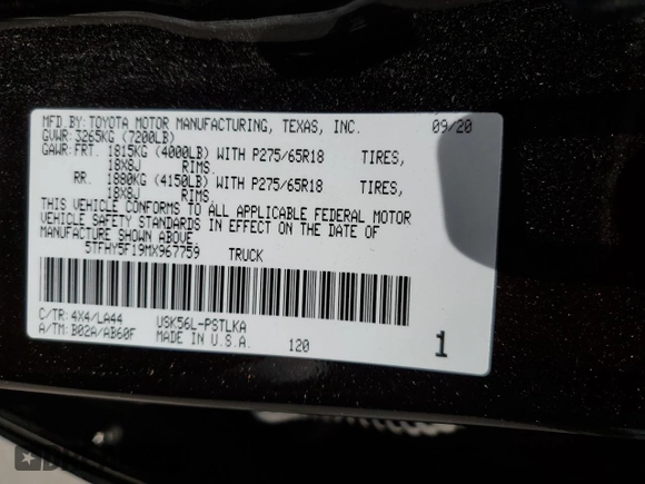 2021 Toyota Tundra Limited z VIN 5TFHY5F19MX967759, wystawiony jako Copart lot #56685535 z przebiegiem 44 146 mil mil oraz Szkoda całkowita • Salvage title. Historia ofert i sprzedaży dostępna na DreamBid. Obrazek 13.