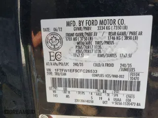 2012 Ford F-150 XL with VIN 1FTFW1EF5CFC26533, listed as a IAAI auction lot 41855887 with 134,341 mi miles. Bid and sale history available at carsss.com. Image 9.