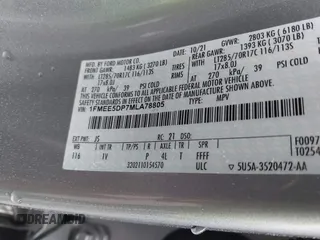 2021 Ford Bronco z VIN 1FMEE5DP7MLA78805, wystawiony jako IAAI lot #42363222 z przebiegiem 57 510 mil mil oraz . Historia ofert i sprzedaży dostępna na DreamBid. Obrazek 9.