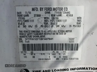 2011 Ford F-150 XL with VIN 1FTFW1EF1BFA07941, listed as a Copart auction lot 51454605 with 192,338 mi miles and Salvage Title. Bid and sale history available at carsss.com. Image 14.