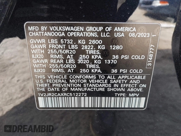 2024 Volkswagen Atlas SE z VIN 1V2JR2CAXRC512272, wystawiony jako IAAI lot #41642077 z przebiegiem 13 583 mil mil oraz . Historia ofert i sprzedaży dostępna na DreamBid. Obrazek 9.