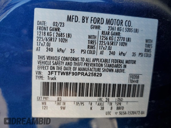 2023 Ford Maverick XL с VIN 3FTTW8F90PRA25829, выставлен на аукционе Copart как лот 60716255 с пробегом 37 296 миль миль и На запчасти • Non repairable. История ставок и продаж доступна на DreamBid. Изображение 13.