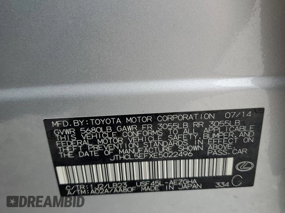 2014 Lexus LS 460 with VIN JTHCL5EFXE5022496, listed as a Copart auction lot 53890885 with 137,226 mi miles and Salvage title. Bid and sale history available at DreamBid. Image 12.