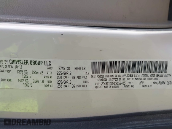 2012 Chrysler Town & Country Touring L with VIN 2C4RC1CG7CR156415, listed as a IAAI auction lot 42045371 with 233,306 mi miles and . Bid and sale history available at carsss.com. Image 9.