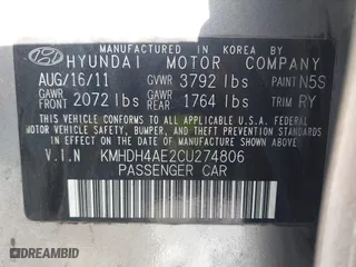 2012 Hyundai Elantra GLS with VIN KMHDH4AE2CU274806, listed as a IAAI auction lot 41893318 with 172,480 mi miles. Bid and sale history available at carsss.com. Image 9.