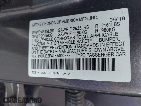 2019 Acura TLX w/Technology Pkg with VIN 19UUB2F41KA002372, listed as a IAAI auction lot 41275173 with 77,758 mi miles. Bid and sale history available at carsss.com. Image 9.