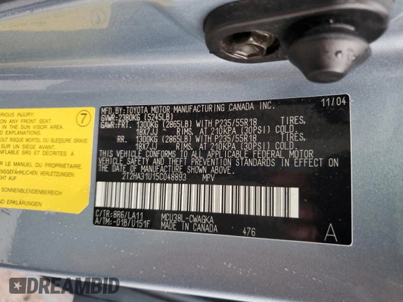 2005 Lexus RX 330 with VIN 2T2HA31U15C048893, listed as a Copart auction lot 73805144 with 144,975 mi miles and Salvage Title. Bid and sale history available at carsss.com. Image 14.