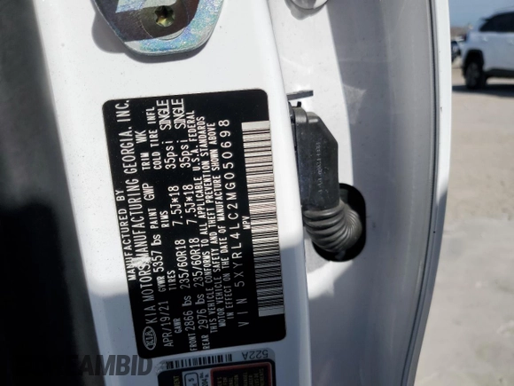 2021 Kia Sorento S with VIN 5XYRL4LC2MG050698, listed as a Copart auction lot 49650905 with 50,261 mi miles and Salvage Title. Bid and sale history available at carsss.com. Image 13.