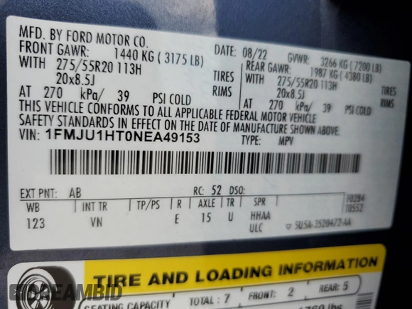 2022 Ford Expedition XLT with VIN 1FMJU1HT0NEA49153, listed as a Copart auction lot 69205714 with 26,429 mi miles and Salvage Title. Bid and sale history available at carsss.com. Image 13.
