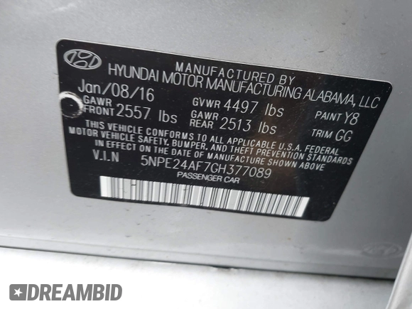 2016 Hyundai Sonata SE с VIN 5NPE24AF7GH377089, выставлен на аукционе IAAI как лот 42467798 с пробегом 149 652 миль миль и . История ставок и продаж доступна на DreamBid. Изображение 9.
