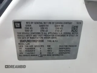 2017 GMC Terrain Denali with VIN 2GKFLRE31H6213698, listed as a Copart auction lot 48781045 with 92,404 mi miles and Salvage title. Bid and sale history available at DreamBid. Image 12.