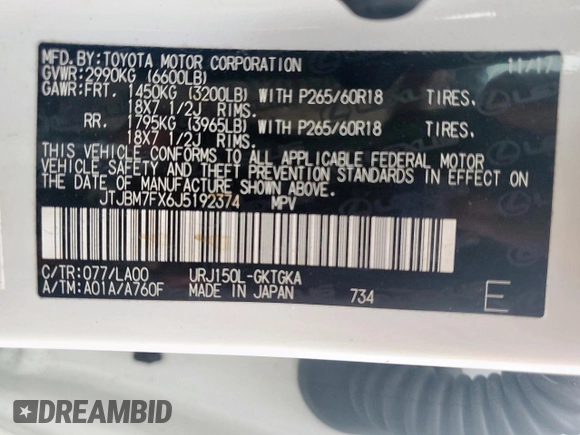 2018 Lexus GX 460 with VIN JTJBM7FX6J5192374, listed as a Copart auction lot 58232455 with 63,395 mi miles and Salvage title. Bid and sale history available at DreamBid. Image 13.
