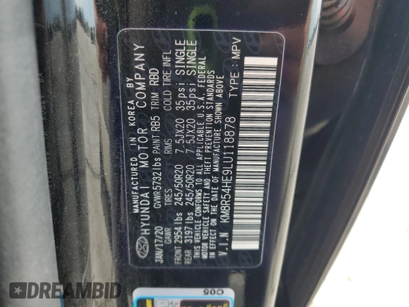 2020 Hyundai Palisade Limited z VIN KM8R54HE9LU118878, wystawiony jako Copart lot #56046795 z przebiegiem 70 071 mil mil oraz Szkoda całkowita • Salvage title. Historia ofert i sprzedaży dostępna na DreamBid. Obrazek 14.