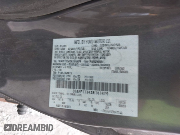 2003 Ford ZX2 ZX2 Standard with VIN 3FAFP11343R161479, listed as a IAAI auction lot 41864177 with 177,789 mi miles and . Bid and sale history available at DreamBid. Image 9.