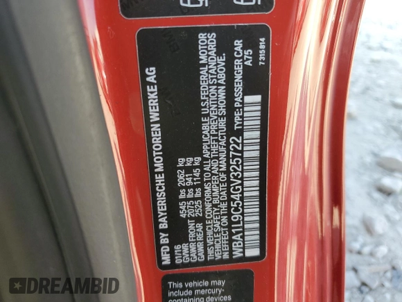 2016 BMW 2 Series 228i xDrive with VIN WBA1L9C54GV325722, listed as a Copart auction lot 71993534 with 117,467 mi miles and Salvage Title. Bid and sale history available at carsss.com. Image 14.