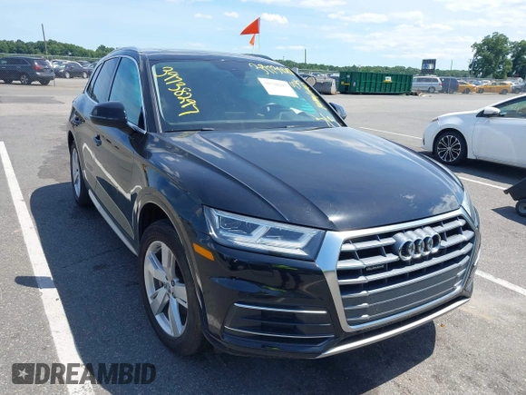 2018 Audi Q5 Premium Plus z VIN WA1BNAFY5J2237208, wystawiony jako IAAI lot #39738297 z przebiegiem 93 523 mil mil oraz . Historia ofert i sprzedaży dostępna na DreamBid. Obrazek 1.