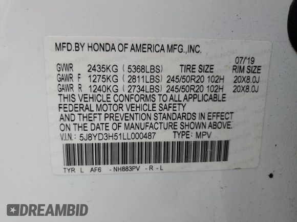 2020 Acura MDX Technology с VIN 5J8YD3H51LL000487, выставлен на аукционе Copart как лот 56923565 с пробегом 114 165 миль миль и Списание • Salvage title. История ставок и продаж доступна на DreamBid. Изображение 13.
