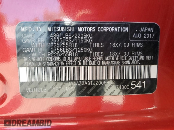 2018 Mitsubishi Outlander ES with VIN JA4AZ3A31JZ006868, listed as a Copart auction lot 58361775 with 81,393 mi miles and Salvage title. Bid and sale history available at DreamBid. Image 13.