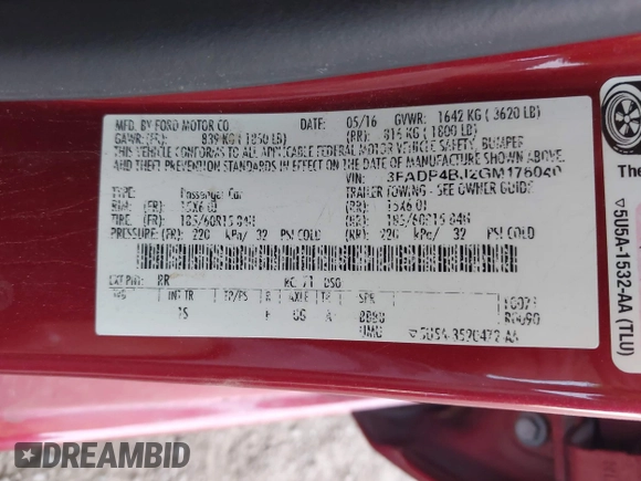 2016 Ford Fiesta SE with VIN 3FADP4BJ2GM176040, listed as a IAAI auction lot 41940246 with 110,877 mi miles. Bid and sale history available at carsss.com. Image 9.