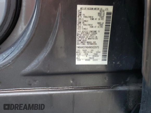 2004 Nissan Titan LE with VIN 1N6AA07A64N562975, listed as a Copart auction lot 85230234 with 99,973 mi miles and Salvage Title. Bid and sale history available at DreamBid. Image 14.