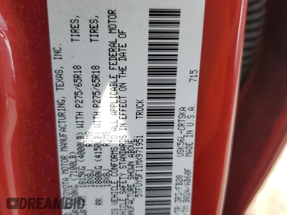 2021 Toyota Tundra SR with VIN 5TFUY5F11MX971951, listed as a Copart auction lot 64889875 with 69,297 mi miles and Salvage title. Bid and sale history available at DreamBid. Image 14.