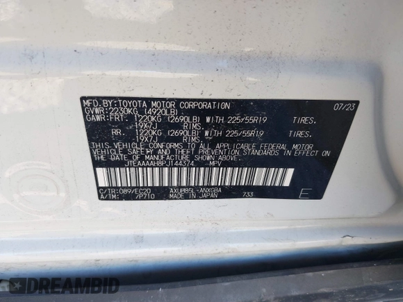 2023 Toyota Venza LE z VIN JTEAAAAH8PJ144374, wystawiony jako IAAI lot #41860924 z przebiegiem 23 281 mil mil oraz . Historia ofert i sprzedaży dostępna na DreamBid. Obrazek 9.