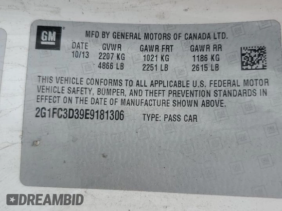 2014 Chevrolet Camaro LT with VIN 2G1FC3D39E9181306, listed as a Copart auction lot 54545255 with 112,057 mi miles and Salvage title. Bid and sale history available at DreamBid. Image 12.