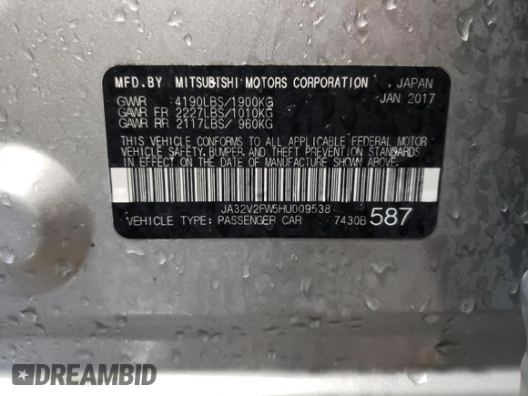 2017 Mitsubishi Lancer ES with VIN JA32V2FW5HU009538, listed as a Copart auction lot 45560645 with 85,983 mi miles and Salvage Title. Bid and sale history available at carsss.com. Image 12.