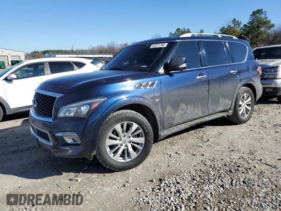 2015 Infiniti QX80 with VIN JN8AZ2NF2F9573090, listed as a Copart auction lot 41371704 with 216,620 mi miles and Salvage Title. Bid and sale history available at carsss.com. Image 1.