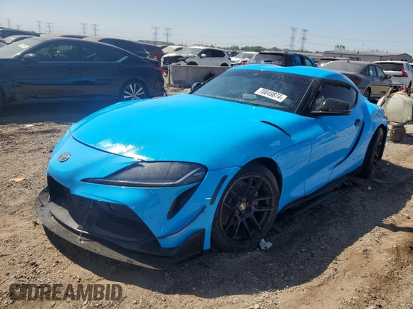 2021 Toyota Supra 2.0 with VIN WZ1DB2C04MW039858, listed as a Copart auction lot 70049874 with 10,586 mi miles and Salvage title. Bid and sale history available at DreamBid. Image 1.