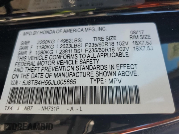 2018 Acura RDX Technology with VIN 5J8TB4H56JL005865, listed as a Copart auction lot 71033744 with 22,658 mi miles and Salvage Title. Bid and sale history available at DreamBid. Image 15.