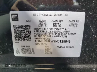 2022 Chevrolet Traverse LT Leather with VIN 1GNERHKW9NJ125843, listed as a Copart auction lot 69592374 with 42,535 mi miles and Salvage Title. Bid and sale history available at carsss.com. Image 14.