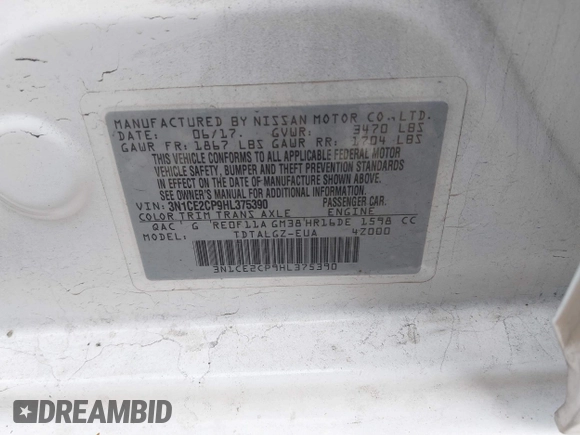 2017 Nissan Note SV with VIN 3N1CE2CP9HL375390, listed as a IAAI auction lot 41668937 with 115,423 mi miles and . Bid and sale history available at DreamBid. Image 9.