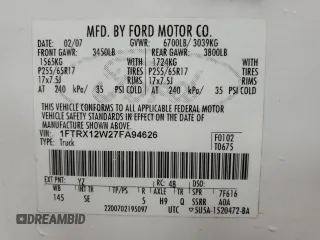 2007 Ford F-150 STX with VIN 1FTRX12W27FA94626, listed as a Copart auction lot 57063525 with 195,005 mi miles and Clean title. Bid and sale history available at DreamBid. Image 13.
