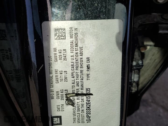 2014 Buick Verano Group с VIN 1G4PS5SK2E4159635, выставлен на аукционе Copart как лот 51661215 с пробегом 172 825 миль миль и На запчасти • Non repairable. История ставок и продаж доступна на DreamBid. Изображение 14.