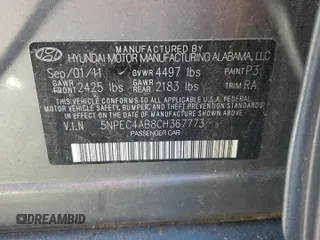 2012 Hyundai Sonata SE with VIN 5NPEC4AB8CH367773, listed as a Copart auction lot 44216875 with 146,500 mi miles and Salvage Title. Bid and sale history available at DreamBid. Image 12.