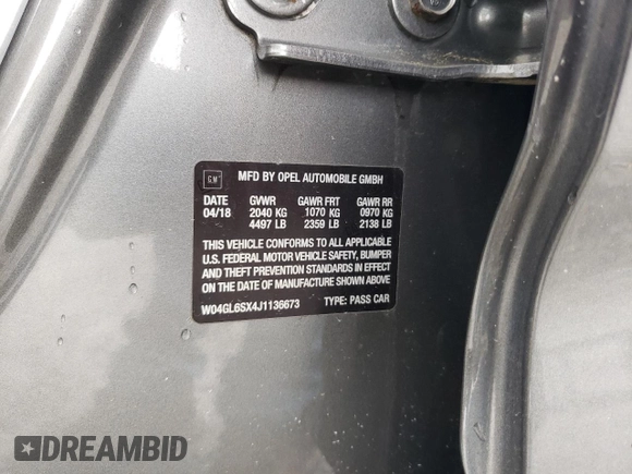 2018 Buick Regal Preferred with VIN W04GL6SX4J1136673, listed as a Copart auction lot 66181984 with 109,435 mi miles and Salvage title. Bid and sale history available at DreamBid. Image 14.