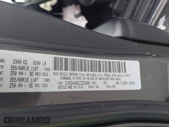 2020 Dodge Durango SXT Plus с VIN 1C4RDHAG9LC223548, выставлен на аукционе IAAI как лот 42164094 с пробегом 46 671 миль миль и . История ставок и продаж доступна на DreamBid. Изображение 9.