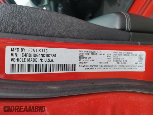 2022 Dodge Durango GT Plus with VIN 1C4RDHDG1NC102530, listed as a Copart auction lot 49162635 with 32,490 mi miles and Salvage Title. Bid and sale history available at DreamBid. Image 13.