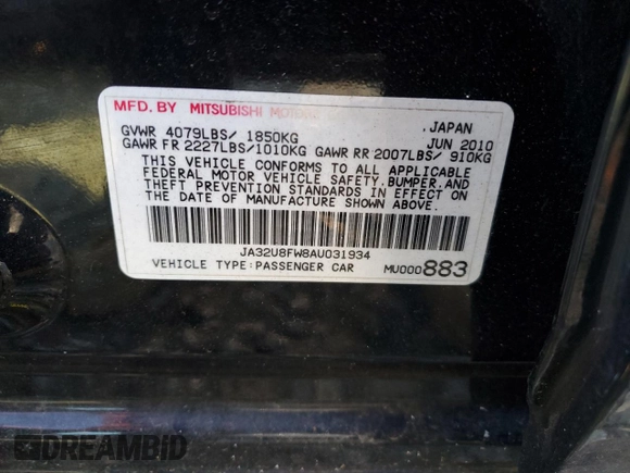 2010 Mitsubishi Lancer GTS with VIN JA32U8FW8AU031934, listed as a Copart auction lot 51247365 with 122,500 mi miles and Salvage Title. Bid and sale history available at carsss.com. Image 13.