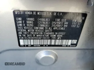 2016 Honda HR-V EX with VIN 3CZRU6H56GM739034, listed as a Copart auction lot 50015445 with 188,264 mi miles and Clean Title. Bid and sale history available at carsss.com. Image 13.