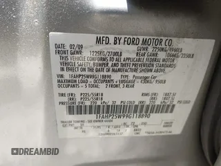 2009 Ford Taurus Limited with VIN 1FAHP25W99G118890, listed as a IAAI auction lot 42482833 with 256,244 mi miles and . Bid and sale history available at DreamBid. Image 9.