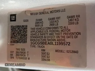 2020 Chevrolet Colorado 2WD Work Truck with VIN 1GCGSBEA0L1199572, listed as a Copart auction lot 58326225 with 185,498 mi miles and Salvage title. Bid and sale history available at DreamBid. Image 13.